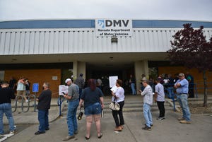 Long lines were formed early in the morning at the reopening of Reno DMV on June 15, 2020.