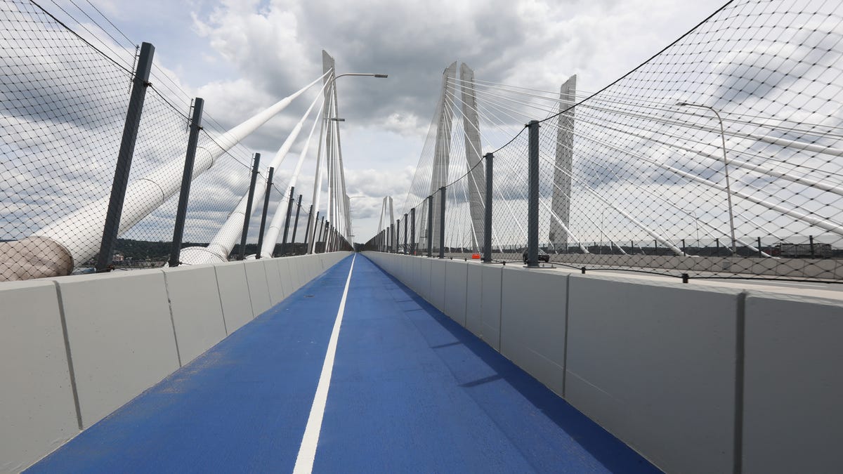 Bikers and walkers on the opening day of the shared use path on the Gov. Mario Cuomo Bridge June 15, 2020.
