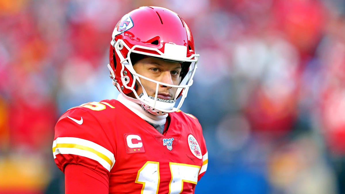 Kansas City Chiefs quarterback Patrick Mahomes (15) during the second half against the Tennessee Titans in the AFC Championship Game at Arrowhead Stadium.