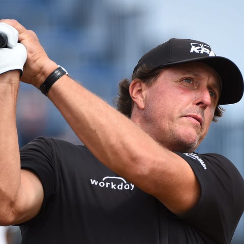 Phil Mickelson tees off  during the 147th British 