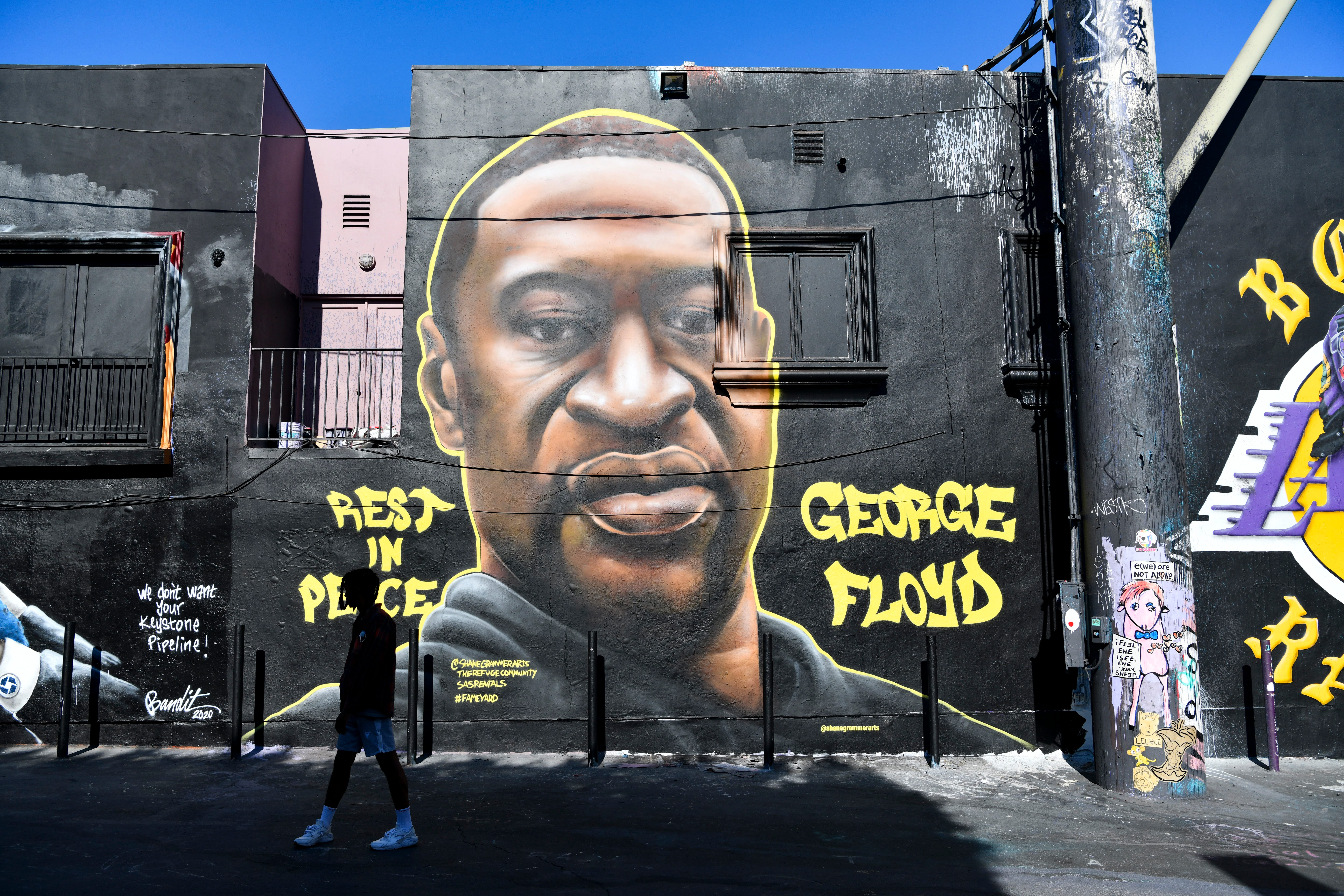 Artist Shane Grammer recently painted a mural of George Floyd in West Hollywood.