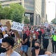 Protesters march through downtown Nashville during the  Juneteenth Defend Black lives Event that began at the Legislative Plaza on June 19, 2020.