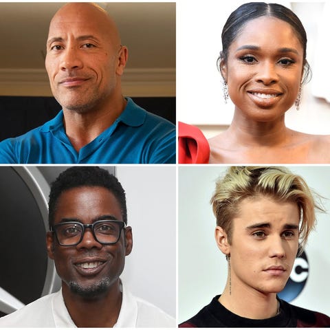 Celebrities Shakira, Dwayne Johnson, Jennifer Huds