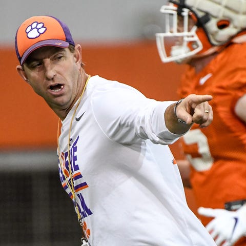 Clemson coach Dabo Swinney during practice at the 