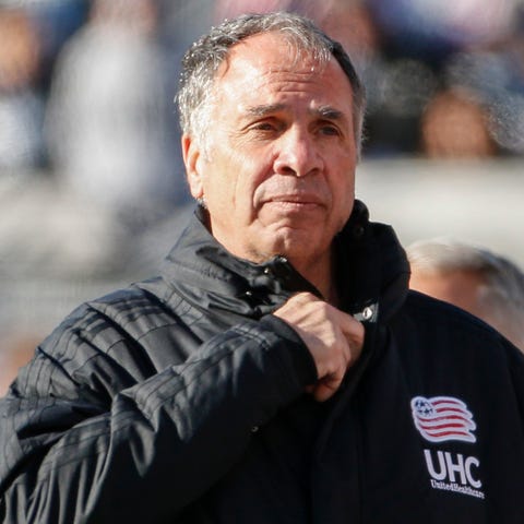New England Revolution manager Bruce Arena reacts 