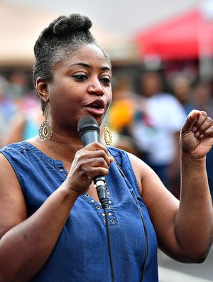 York NAACP President Sandra Thompson speaks during Juneteenth Celebration at Campus Park next to Voni Grimes Gym in York City, Friday, June 19, 2020.  Dawn J. Sagert photo