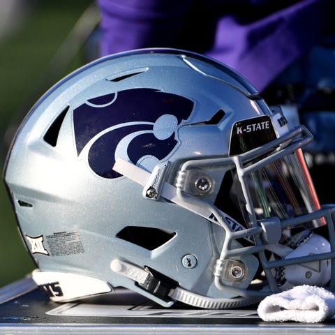 A general view of a Kansas State Wildcats helmet d