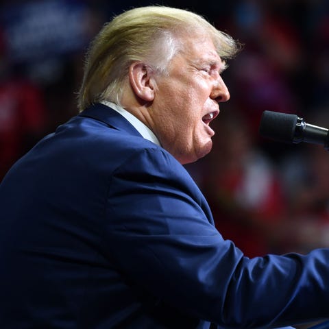 President Donald Trump speaks during a campaign ra
