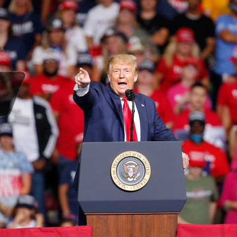 President Donald Trump speaks during a rally at th