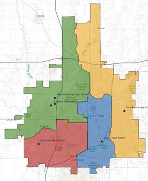 Shown is the map for the new high school boundaries, which take effect in fall 2021.