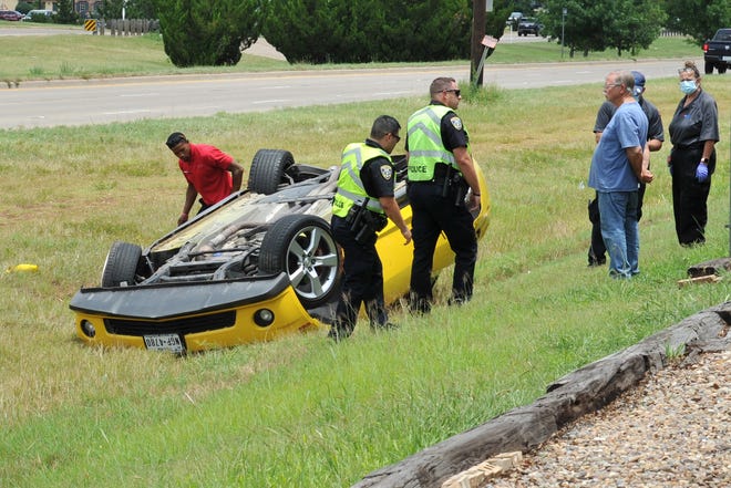 Wichita Falls police responded to a report of a one-vehicle pin-in accident Monday afternoon on the Kell Freeway access Road east of Fairway. Police report that around 1:30 p.m.,  a Camaro was attempting to pass a vehicle when it struck the curb and rolling to a stop in the grass, according to police spokesperson Sgt. Charlie Eipper. The driver had trouble exiting the vehicle and called for a pin-in response.