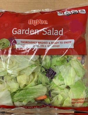 Hy-Vee, Inc., based in West Des Moines, Iowa, is recalling its 12 oz. Hy-Vee Bagged Garden Salad product across its eight-state region due to the potential that it may be contaminated with Cyclospora. The recall also includes Jewel-Osco and Aldi-branded bagged salads. (FDA)