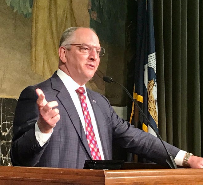 Louisiana Governor John Bel Edwards conducts a press conference on April 22, 2020.