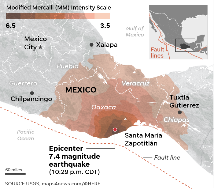 Mexico earthquake: 7.4-magnitude hits Central America; 6 killed