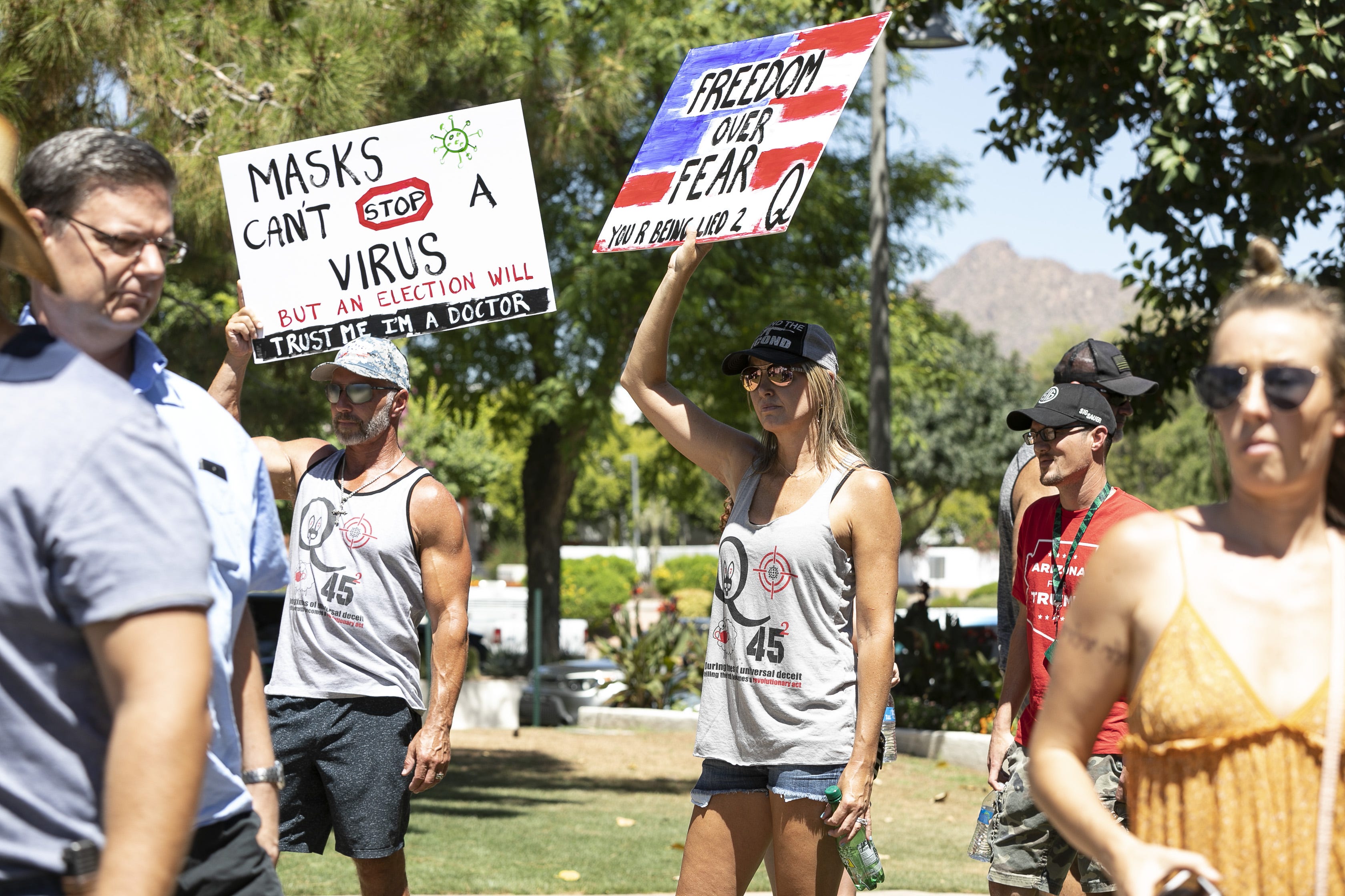 Protesters gather for the "Unmask Us" protest against mandatory mask wearing in Scottsdale on June 24, 2020.