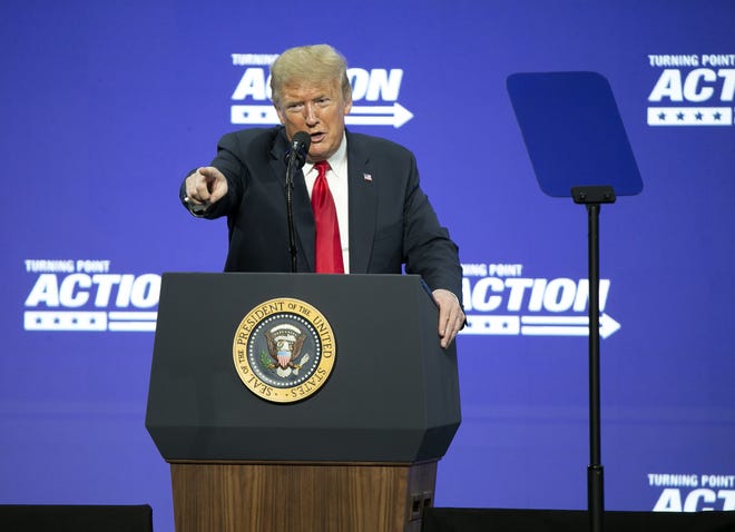 President Donald Trump speaks at the "Students for Trump" rally at Dream City Church in Phoenix on June 23, 2020.
