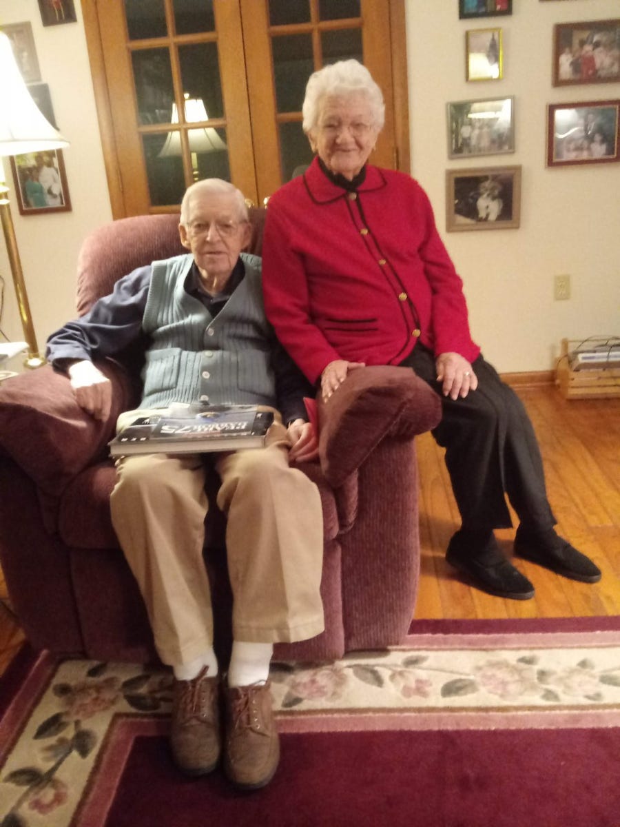 Jim and Loretta Raffensberger celebrated their 74th wedding anniversary in lockdown at their nursing home. Their family joined the small party via Zoom.