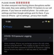 A message with false information about contact tracing apps gained traction recently.
