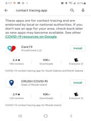 Contact tracing apps that work with Google's infrastructure.