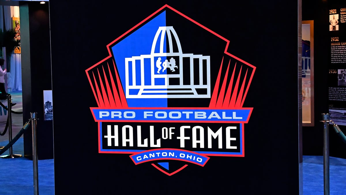 A detail shot the Pro Football Hall of Fame sign during the Grand Opening of the NFL's Super Bowl Experience at the Miami Beach Convention Center.