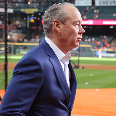 Astros owner Jim Crane looks on before Game 1 of t