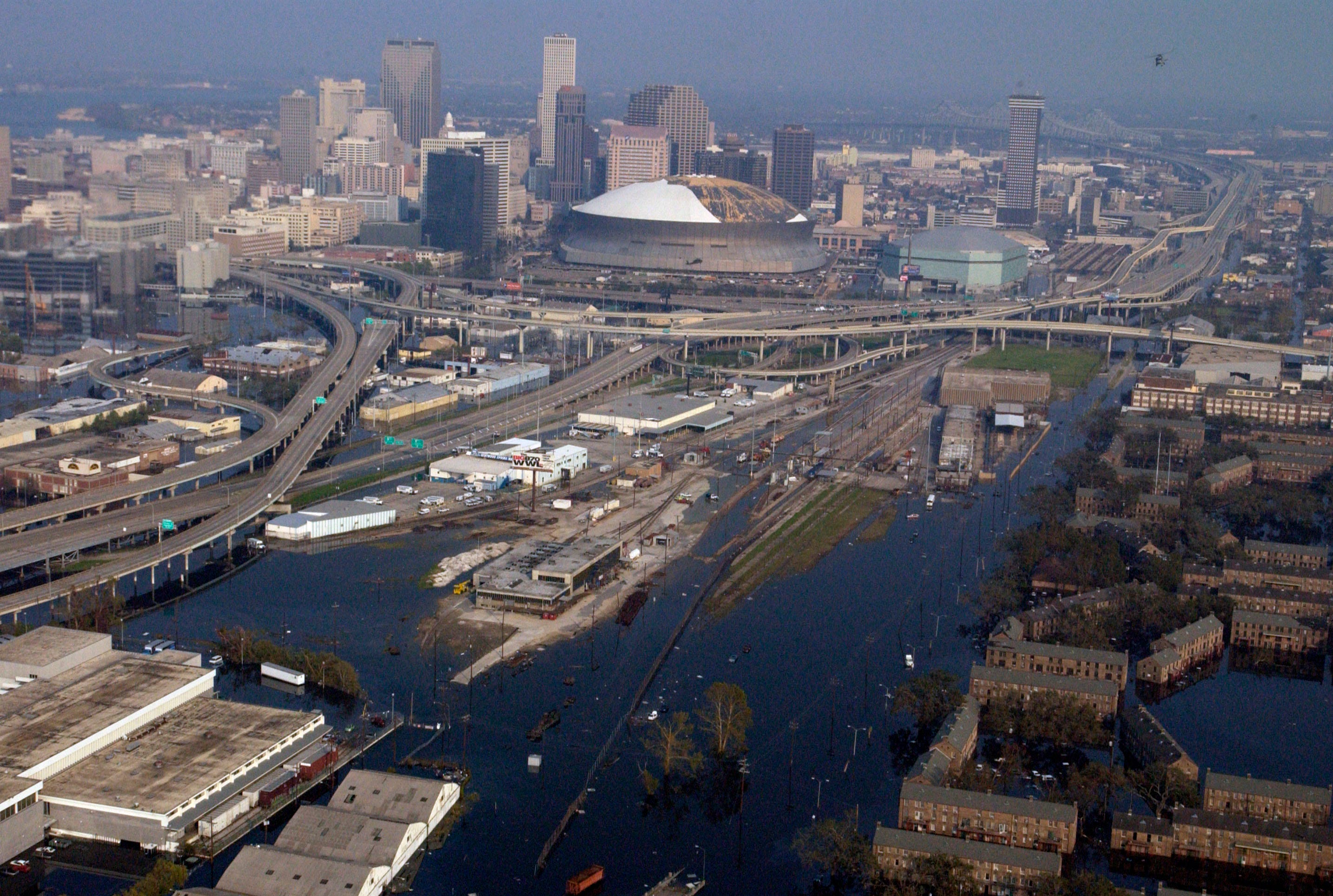 After nearly a week since Hurricane Katrina slammed in the the northern-western Gulf Coast  most of the city of New Orleans is seen underwater.