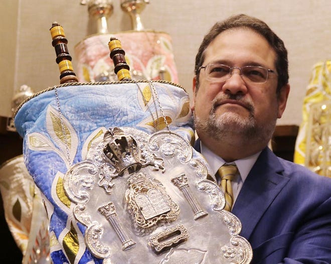 Rabbi Jordan Millstein and the Torah scrolls at Temple Sinai in Tenafly on June 26, 2020 where he spoke about his commitment to fight racism.