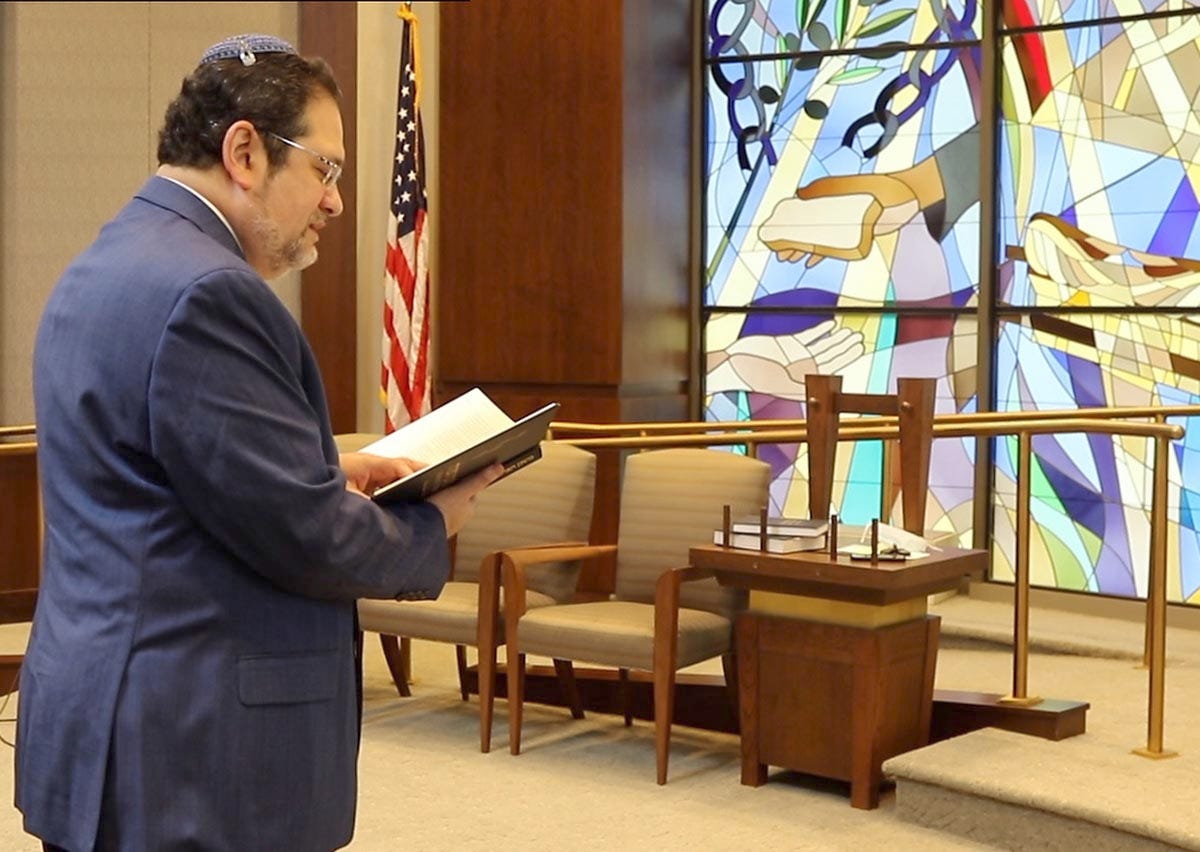 Rabbi Jordan Millstein prays at Temple Sinai in Tenafly on June 26, 2020 where he spoke about his commitment to fight racism.