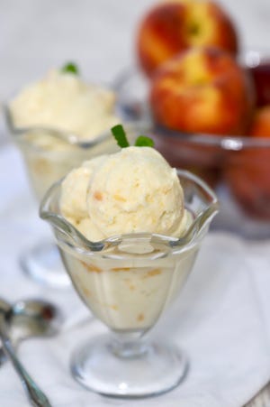 Homemade Fresh Peach Ice Cream works best with almost overripe sweet, and juicy peaches.