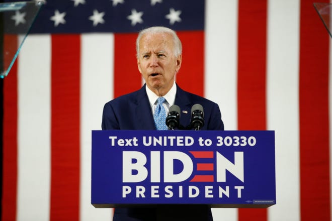 Democratic presidential candidate Joe Biden speaks at Alexis I. du Pont High School in Greenville on Tuesday, June 30, 2020.
