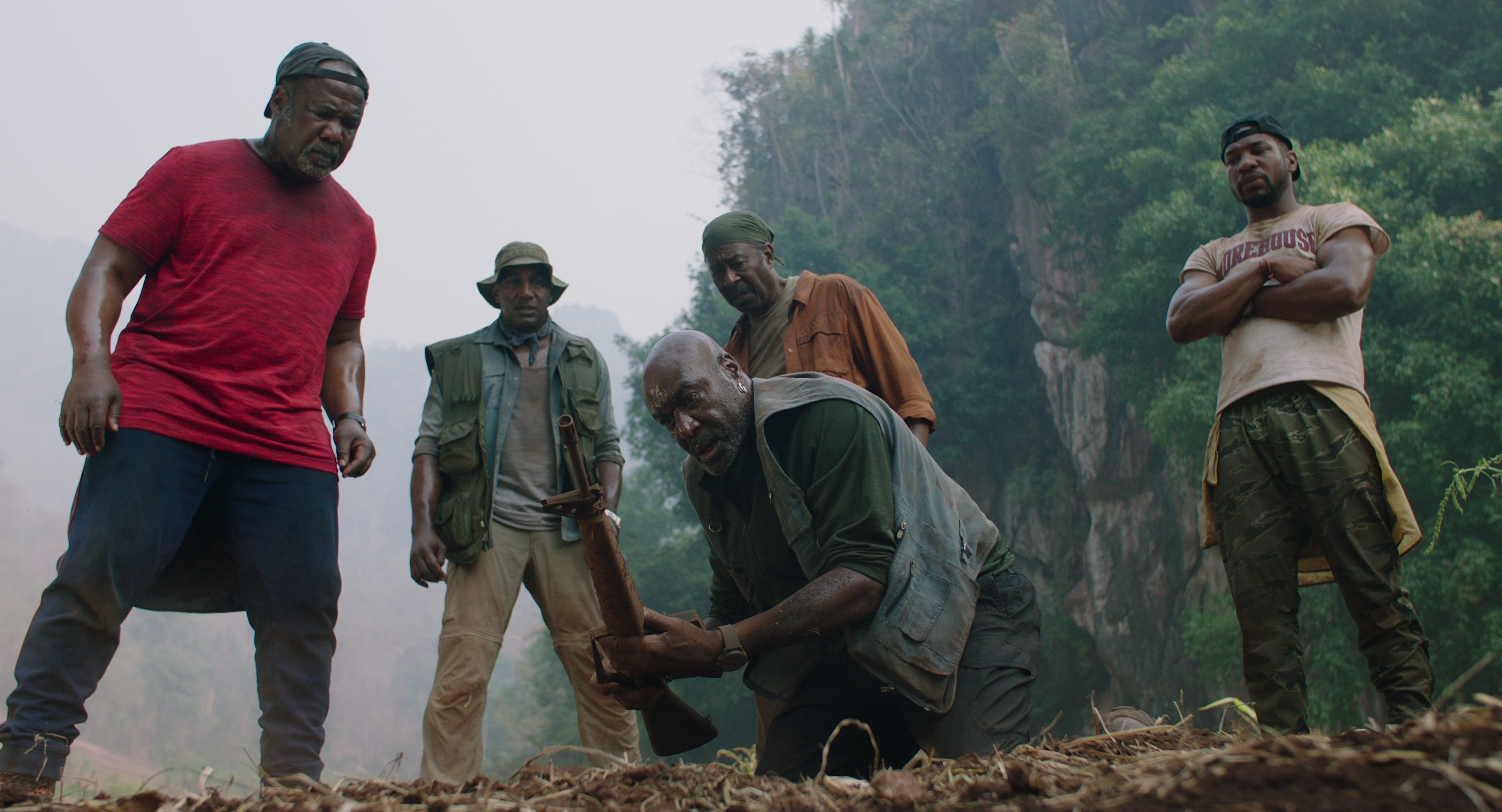 Isiah Whitlock Jr. (from left), Norm Lewis, Delroy Lindo, Clarke Peters and Jonathan Majors star in Spike Lee's war film "Da 5 Bloods."