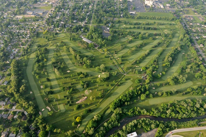 Aerial view of the Octagon Earthworks in Newark, on May 25, 2013.