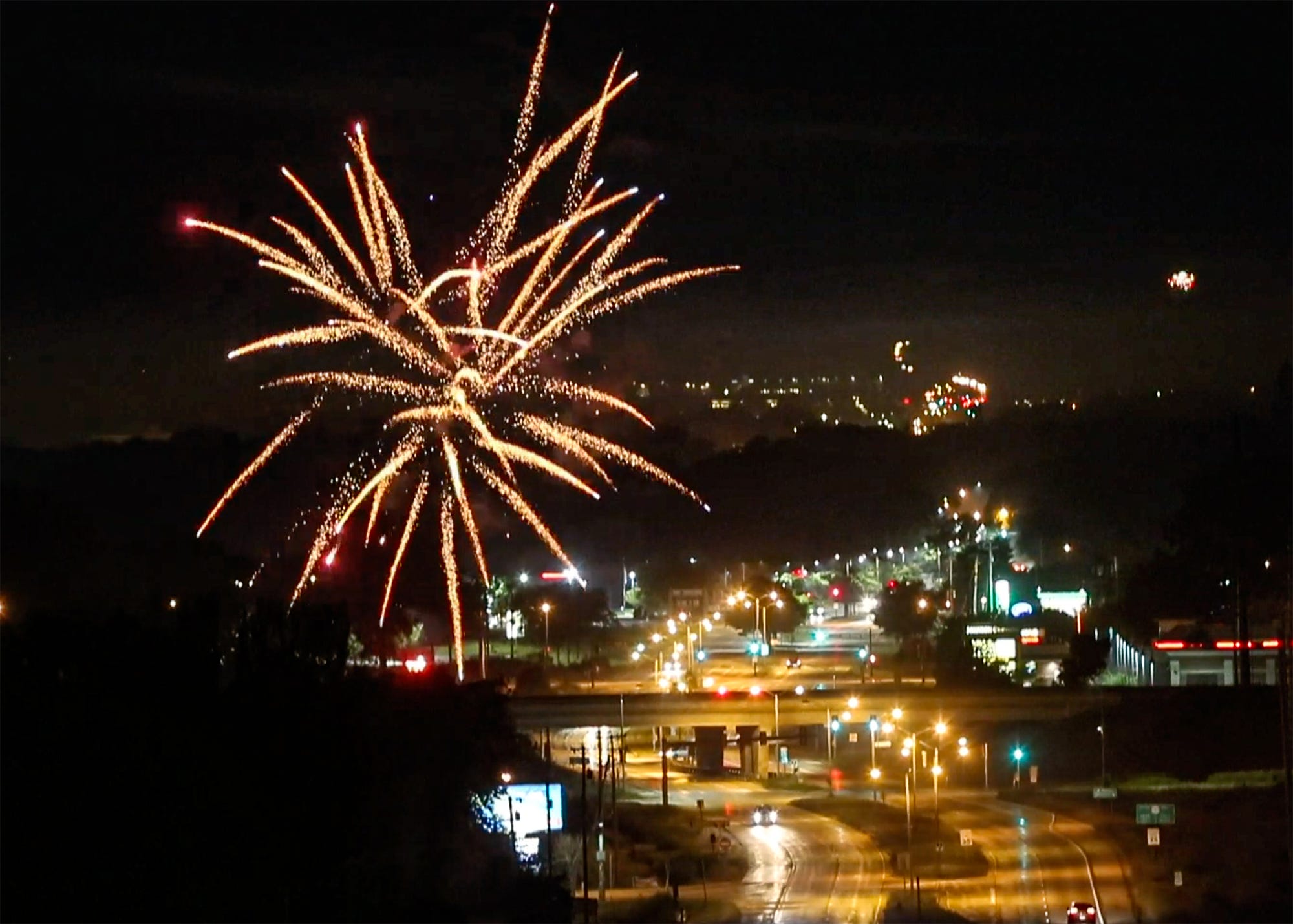 Time accelerated video of fireworks above and around Fond du Lac, Wisconsin