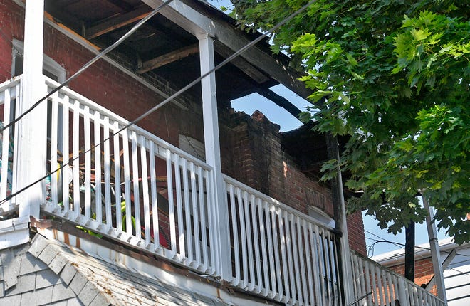 Ten people were displaced after a home in the 600 block of Manor Street was damaged by fire, caused by illegal fireworks use, Sunday, July 5, 2020.John A. Pavoncello photo