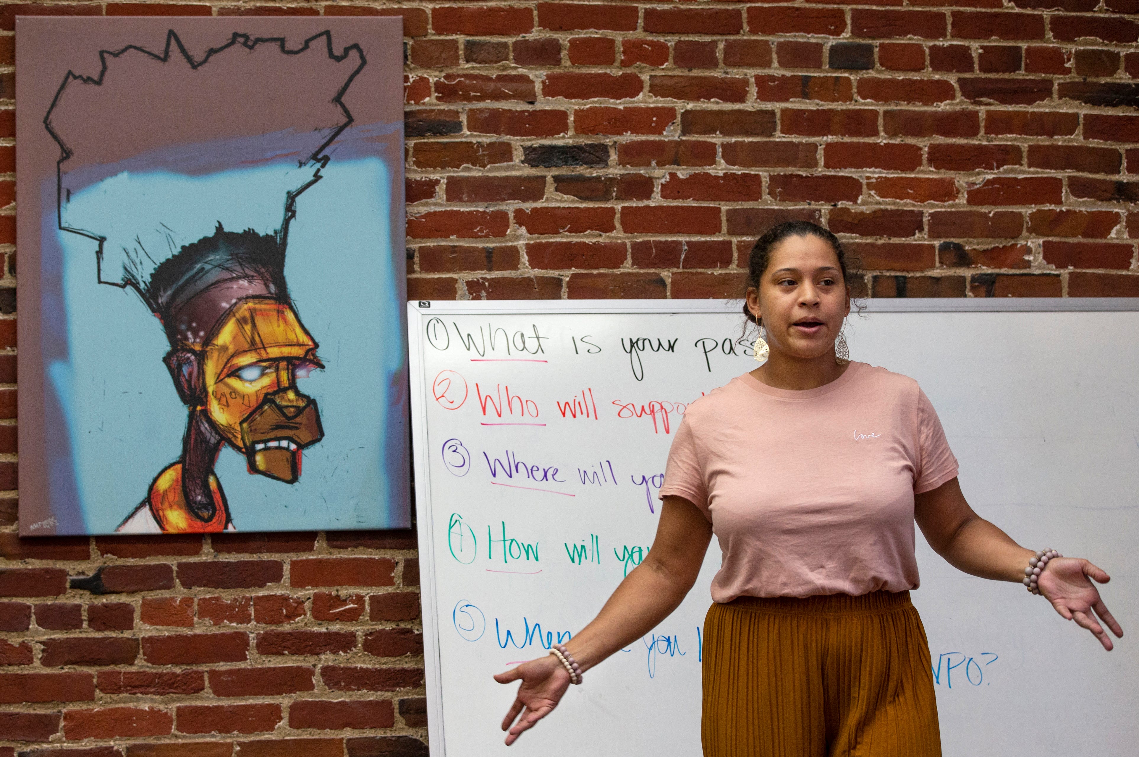 Taylor Ryan teaches a course on how to start a nonprofit. Ryan is one of the leaders of protests for racial justice in Louisville, Ky. July 6, 2020