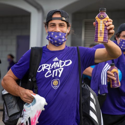 Orlando City SC players arrive at the team hotel f