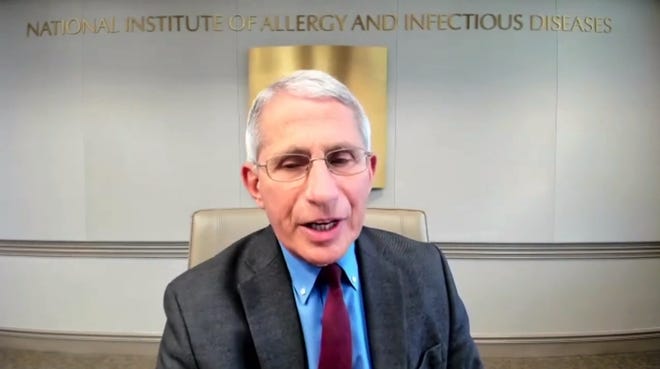 Dr. Anthony Fauci, the director of the National Institute of Allergy and Infectious Diseases, speaks during a Facebook event with U.S. Sen. Doug Jones on July 7, 2020.
