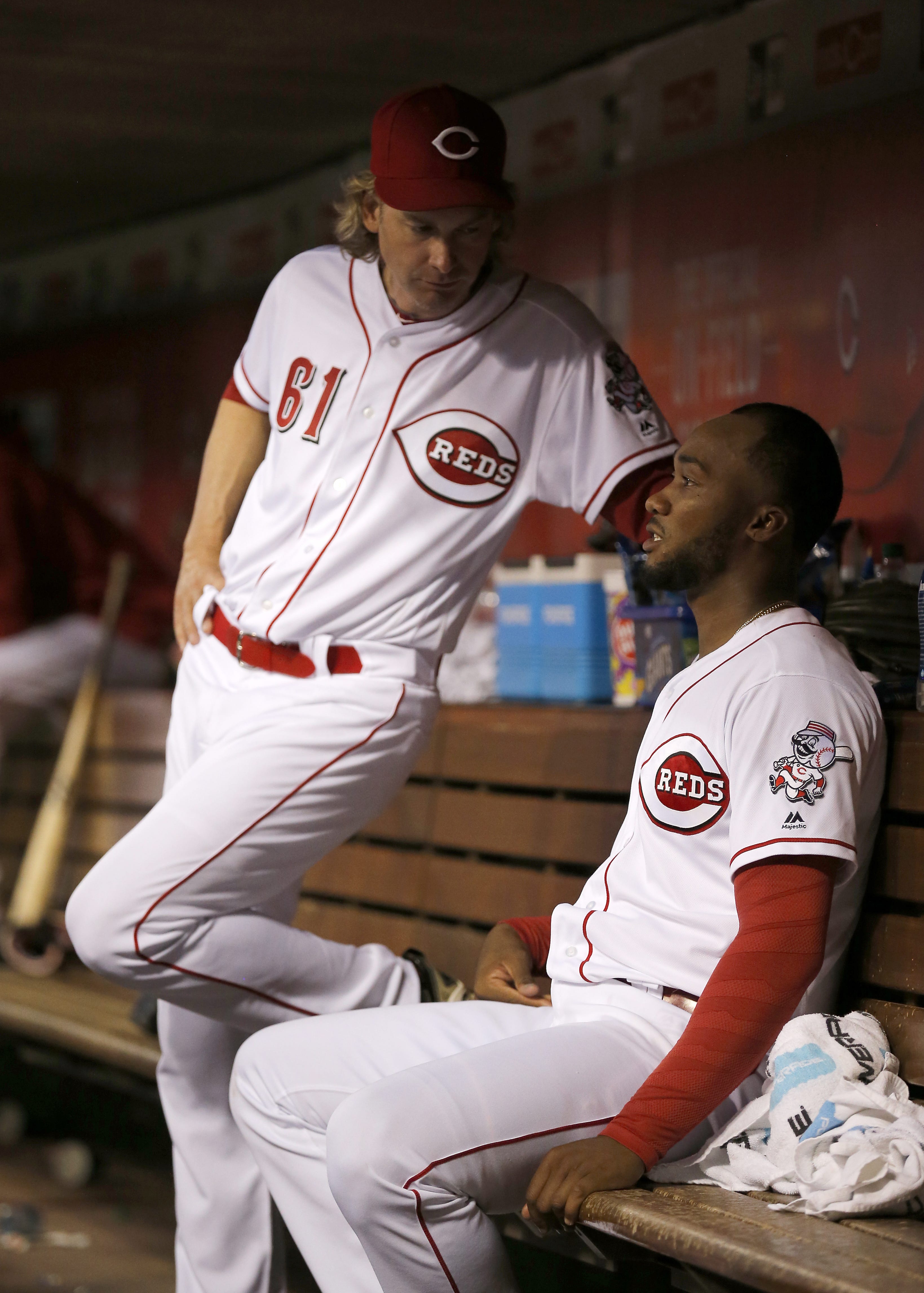 “The person that helped me a lot coming up, it’s crazy, Bronson Arroyo (left),” Amir Garrett said. “He was never rude to me. He was so down-to-earth as a player and as a person."