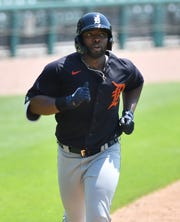 The Tigers' Christin Stewart heads for home on his home run during an intrasquad game Thursday at Comerica Park in Detroit.