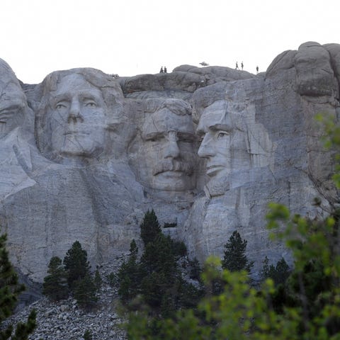 Mount Rushmore National Memorial is pictured ahead