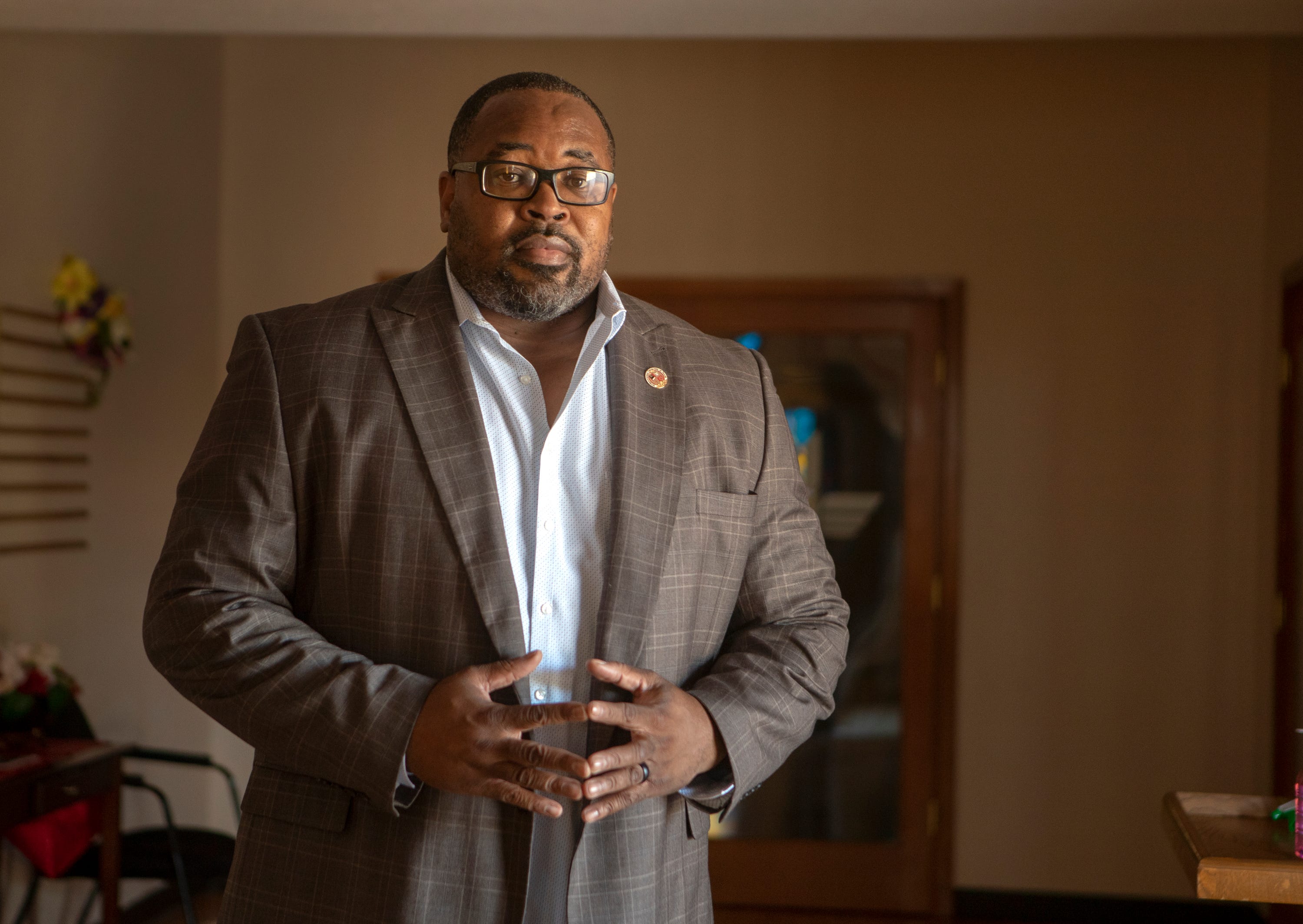 Word of Life Fellowship Center Bishop Dr. Kephyan Sheppard is photographed at the church in Desert Hot Springs, Calif., on July 9, 2020. Sheppard has been a local leader calling for police reform and attempting to improve the relationships between communities of color and the police departments throughout the Coachella Valley.