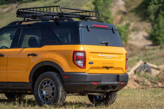 The rear of an all-new 4-door Ford Bronco Sport rugged small SUV is seen in Holly on July 10, 2020.