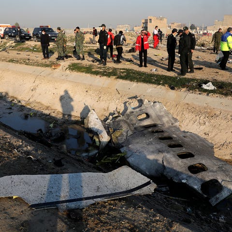 Debris is seen from an Ukrainian plane which crash