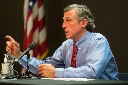 Gov. John Carney speaks to the media during a briefing on the status of the coronavirus pandemic in Delaware on Tuesday, July 14, 2020, at the Carvel State Office Building in Wilmington.