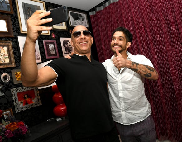 Diesel and Tyler Posey pose at the after-party for the premiere of Netflix's "Fast And Furious: Spy Racers" in 2019.