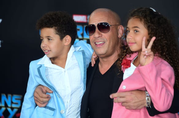 Vin Diesel strikes a pose with his children for the world premiere of the film "Guardians of the Galaxy Vol. 2" in 2017.