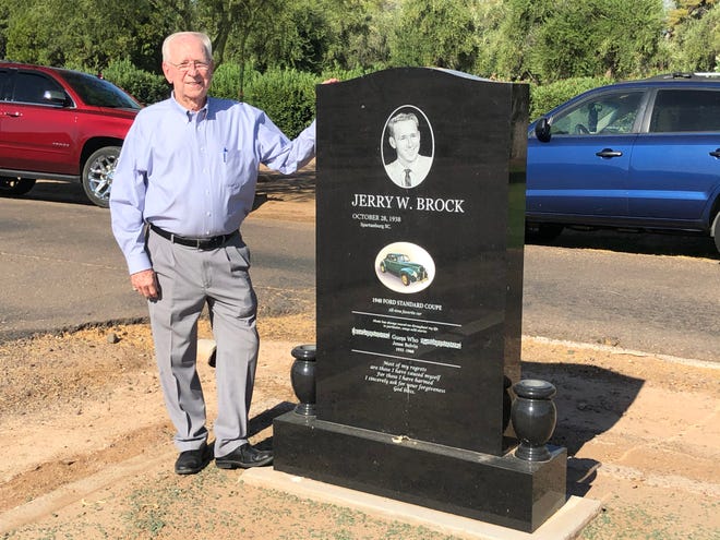 On Jerry Brock’s gravestone at Double Butte Cemetery in Tempe, an image shows a smiling young man. Underneath that is his favorite car and favorite song. But there's no date of death next to his date of birth.