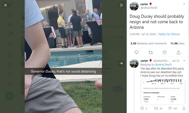 A photo of Gov. Doug Ducey attending a party has circulated on social media.