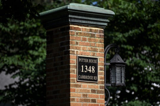 The name and address of the historical Potter House is displayed on a pillar at the end of the driveway on Friday, July 17, 2020, in Lansing.