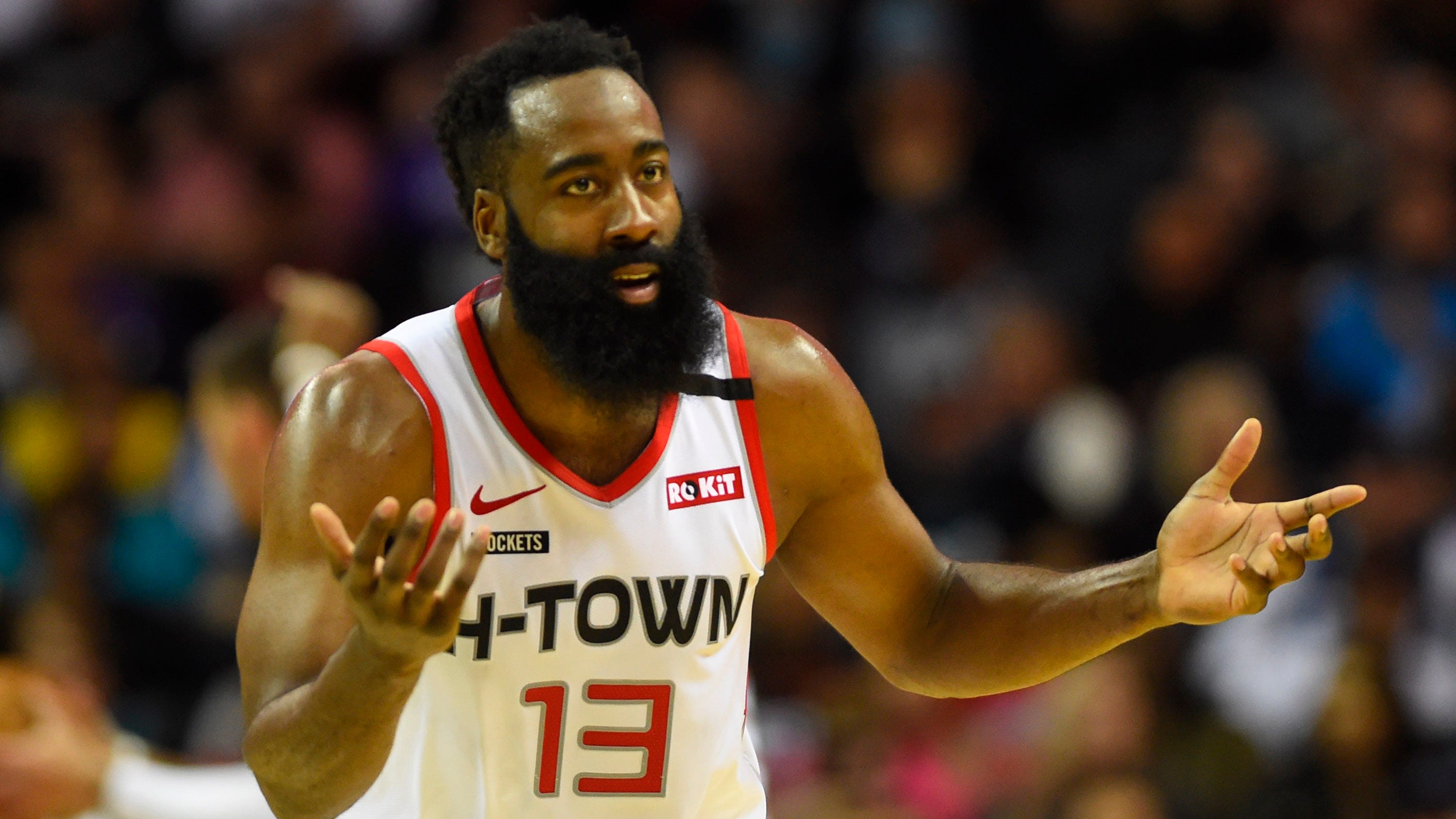 James Harden takes part in first practice with Rockets at NBA bubble